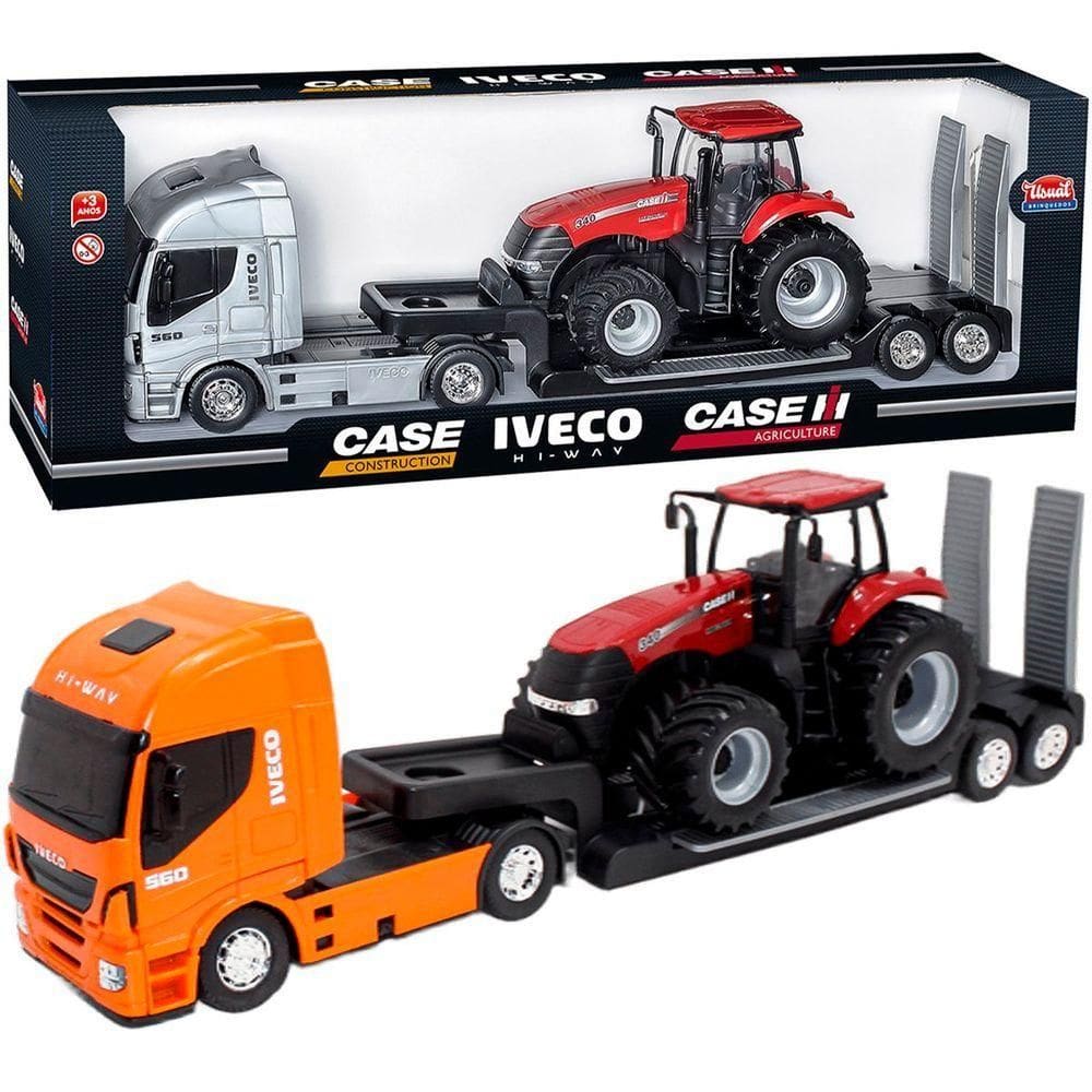 Brinquedo Colecionável Miniatura Caminhão Iveco Trator Case Laranja