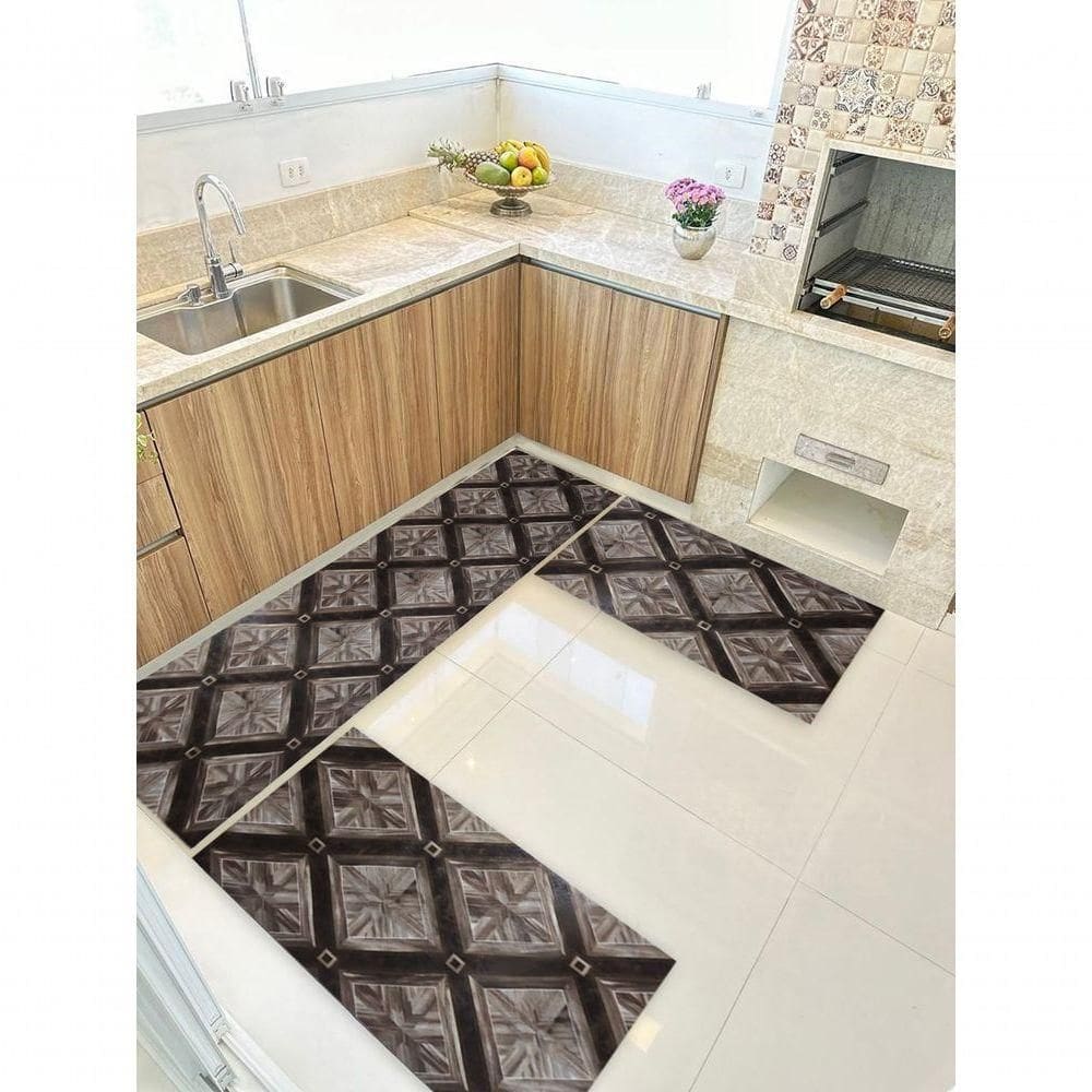 Kit 3 Peças Jogo Cozinha Passadeira Manta Vinilico Laminado Triangulo