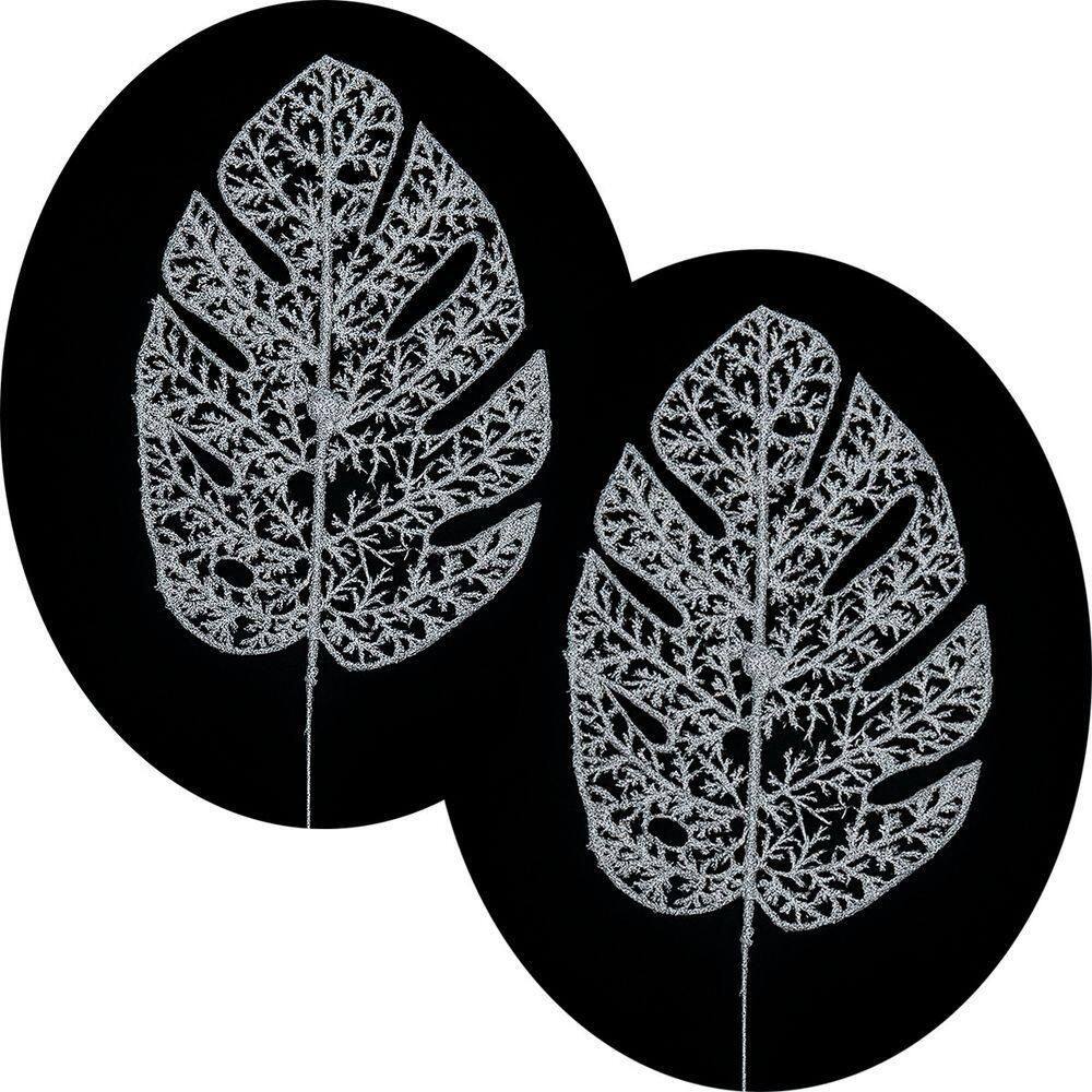 Folhas Flores Enfeite Natalino Gliter Prata 35cm Kit 10pçs