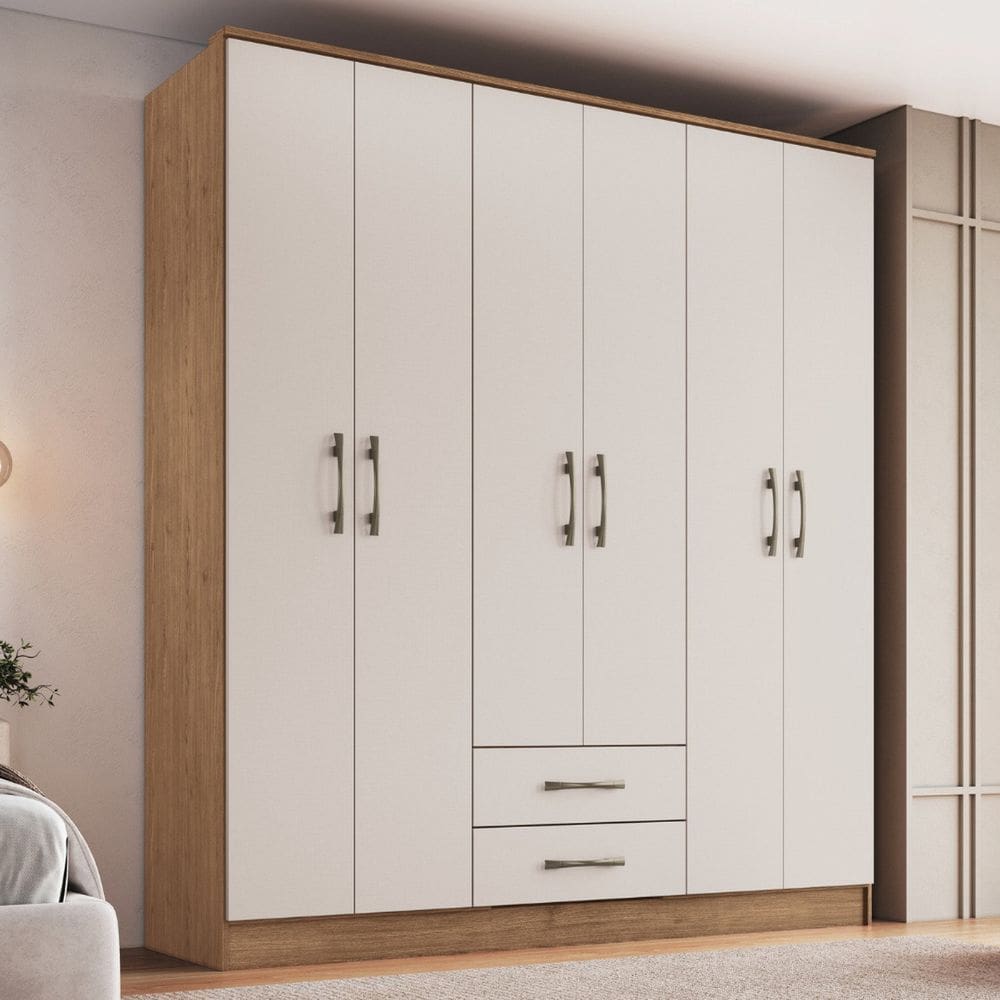 Guarda-roupa 6 Portas 2 Gavetas Pequim Macadâmia/Blanc