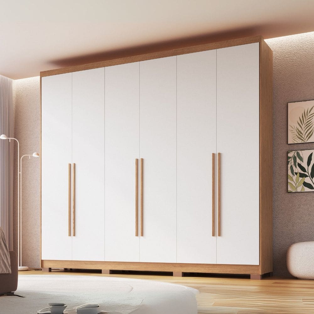 Guarda-roupa 6 Portas 6 Gavetas Brescia Cedro/Branco Line