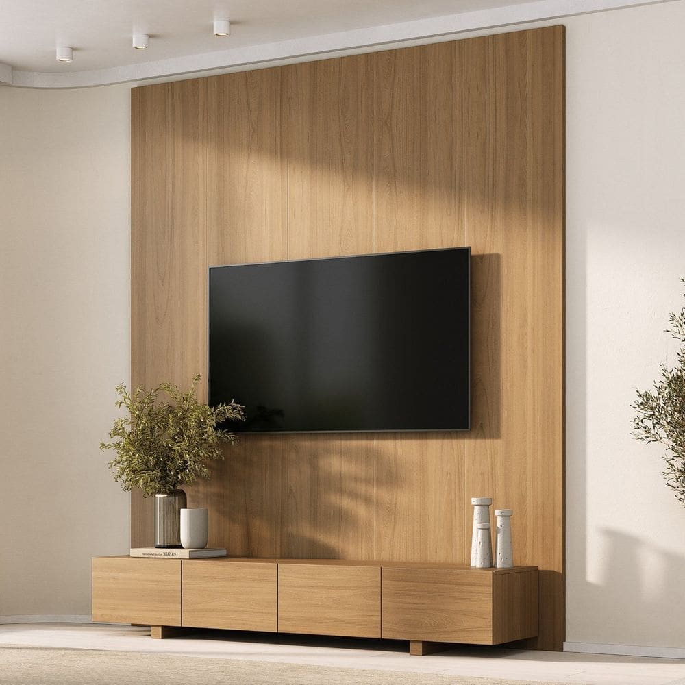Rack com Painel para Tv até 75 Polegadas Liso 200x250cm Aruá Cabecasa Madeiraoriginals Jatoba