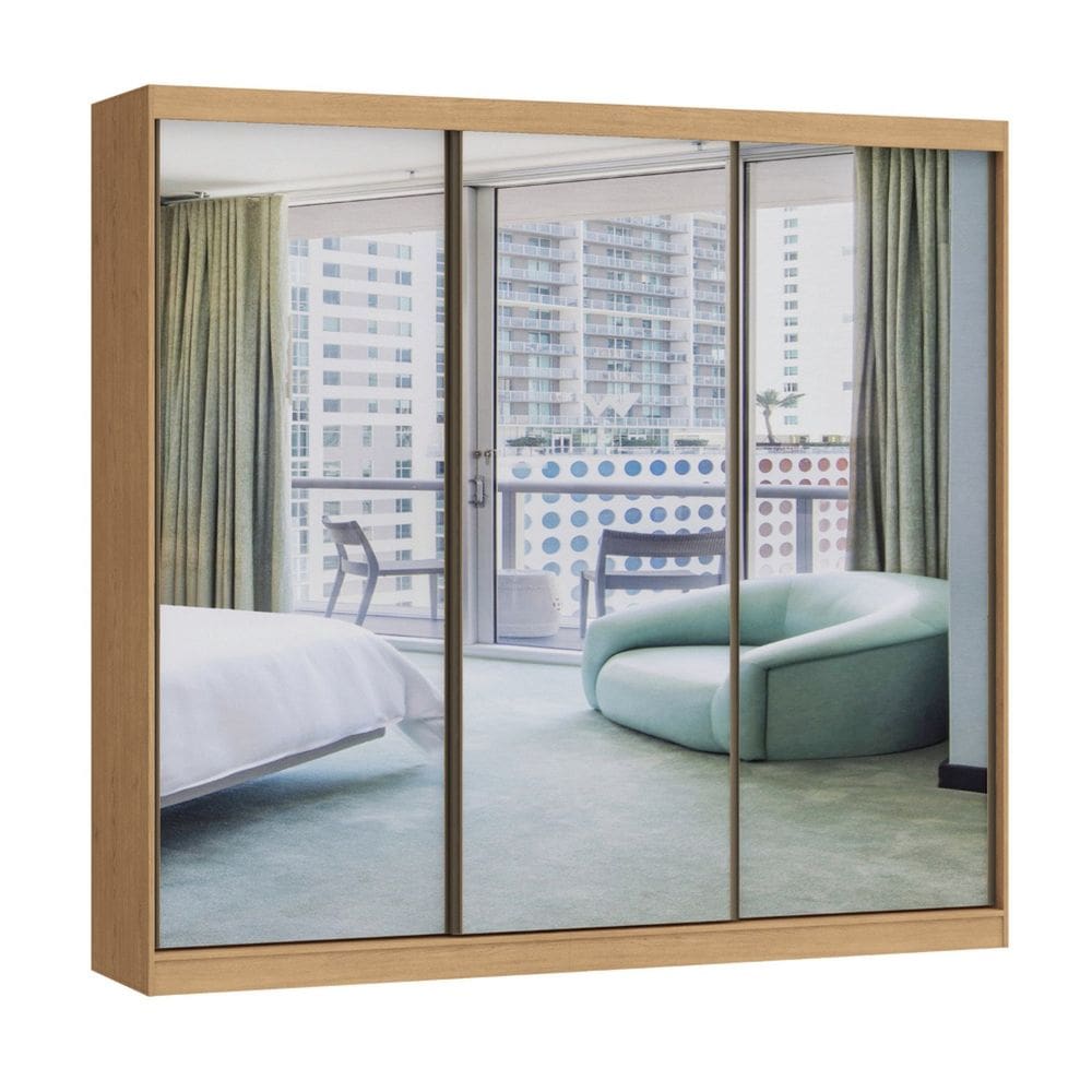 Guarda-roupa 3 Portas de Correr de Espelho 4 Gavetas 100% Mdf Imperial New Angelin