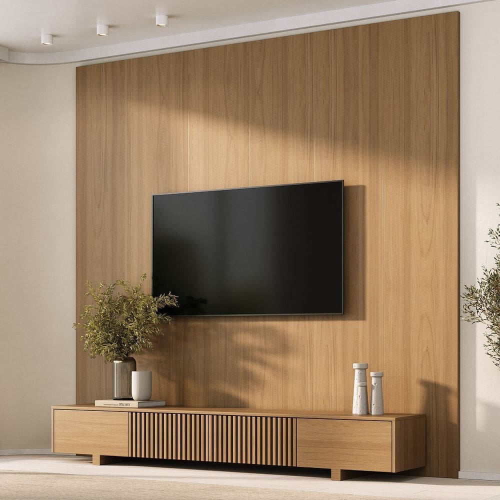 Rack com Painel para TV até 86 Polegadas Ripado 240x230cm Aruá CabeCasa MadeiraOriginals Jatoba