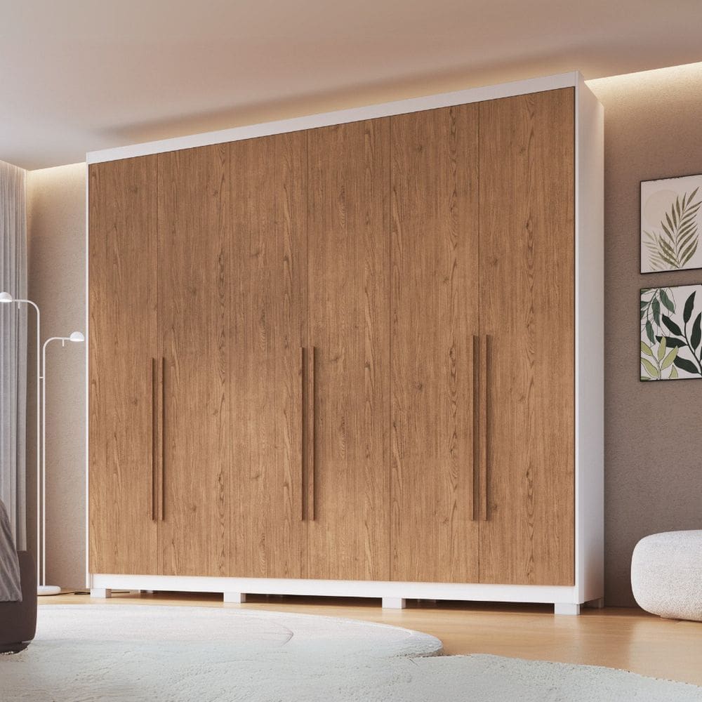 Guarda-roupa 6 Portas 6 Gavetas Brescia Branco Line/Cedro