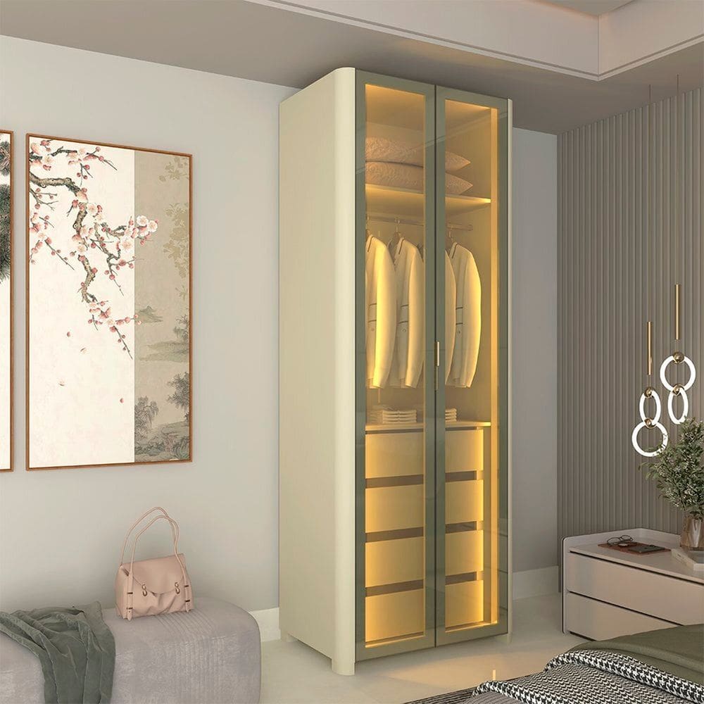 Módulo Guarda-roupa Reflecta 2 Portas com Led 100% Mdf Innova Off White