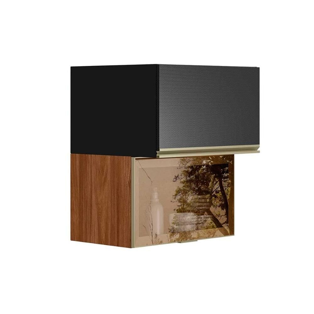 Armário Aéreo p/ Cozinha Proença c/ 2 Portas Basculante (1 c/ Vidro Reflecta) 60cm Nogueira/Carbono Prime TX - Demóbile