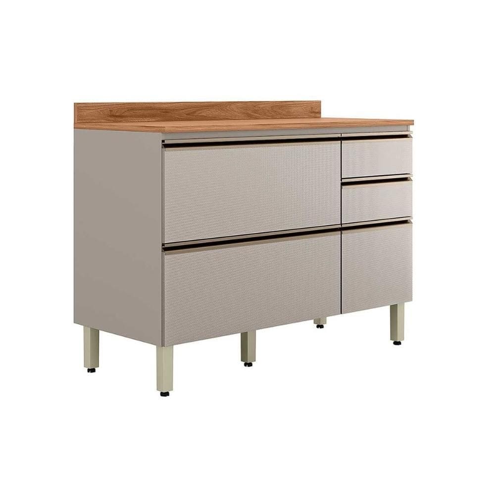 Balcão de Cozinha c/ Tampo Proença c/ 1 Porta e 4 Gavetas 120cm Nogueira Touch/Nude Prime - Demóbile