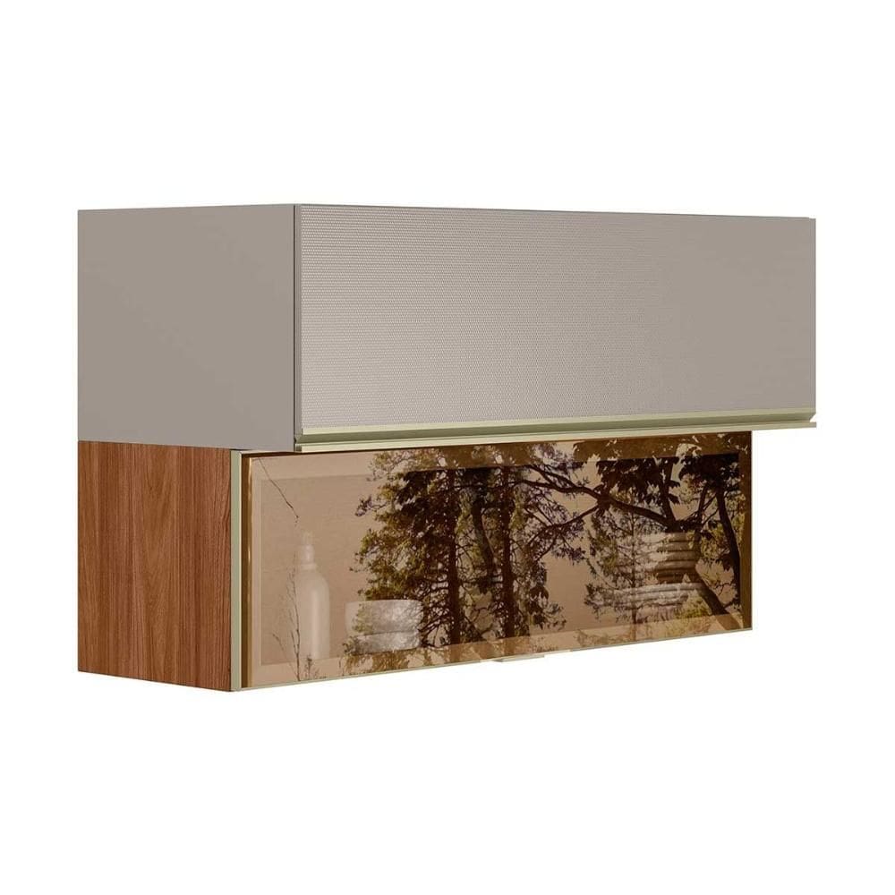 Armário Aéreo p/ Cozinha Proença c/ 2 Portas Basculante (1 c/ Vidro Reflecta) 120cm Nogueira Touch/Nude Prime - Demóbile