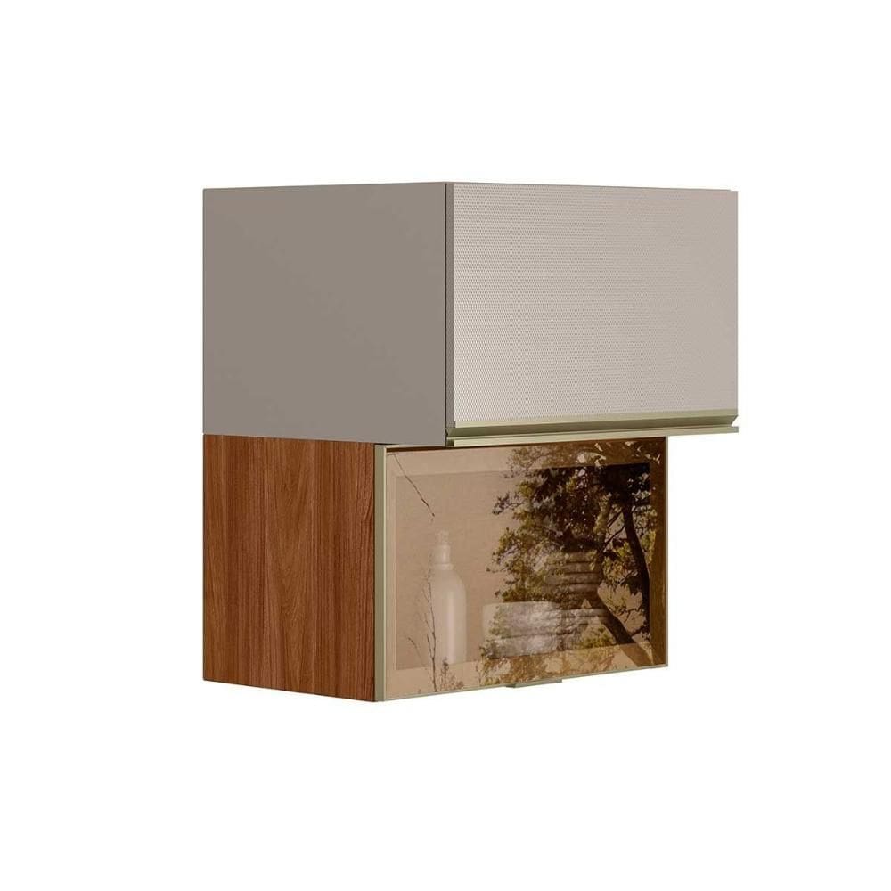 Armário Aéreo p/ Cozinha Proença c/ 2 Portas Basculante (1 c/ Vidro Reflecta) 60cm Nogueira Touch/Nude Prime - Demóbile