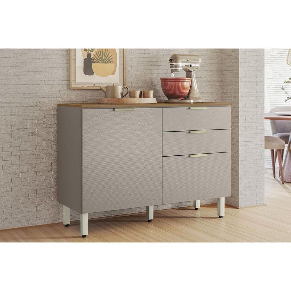 Balcão de Cozinha c/ Tampo Alba c/ 2 Portas e 2 Gavetas 120cm Amendola/Nude Prime TX - Demóbile