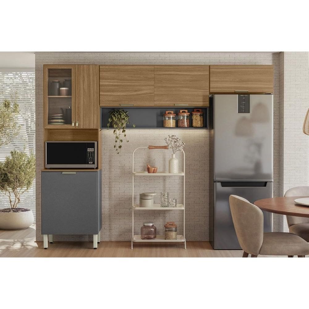 Kit de Cozinha Compacta Alba c/ 6 Portas e 1 Nicho 250cm Amendola/Grafito Prime TX - Demóbile