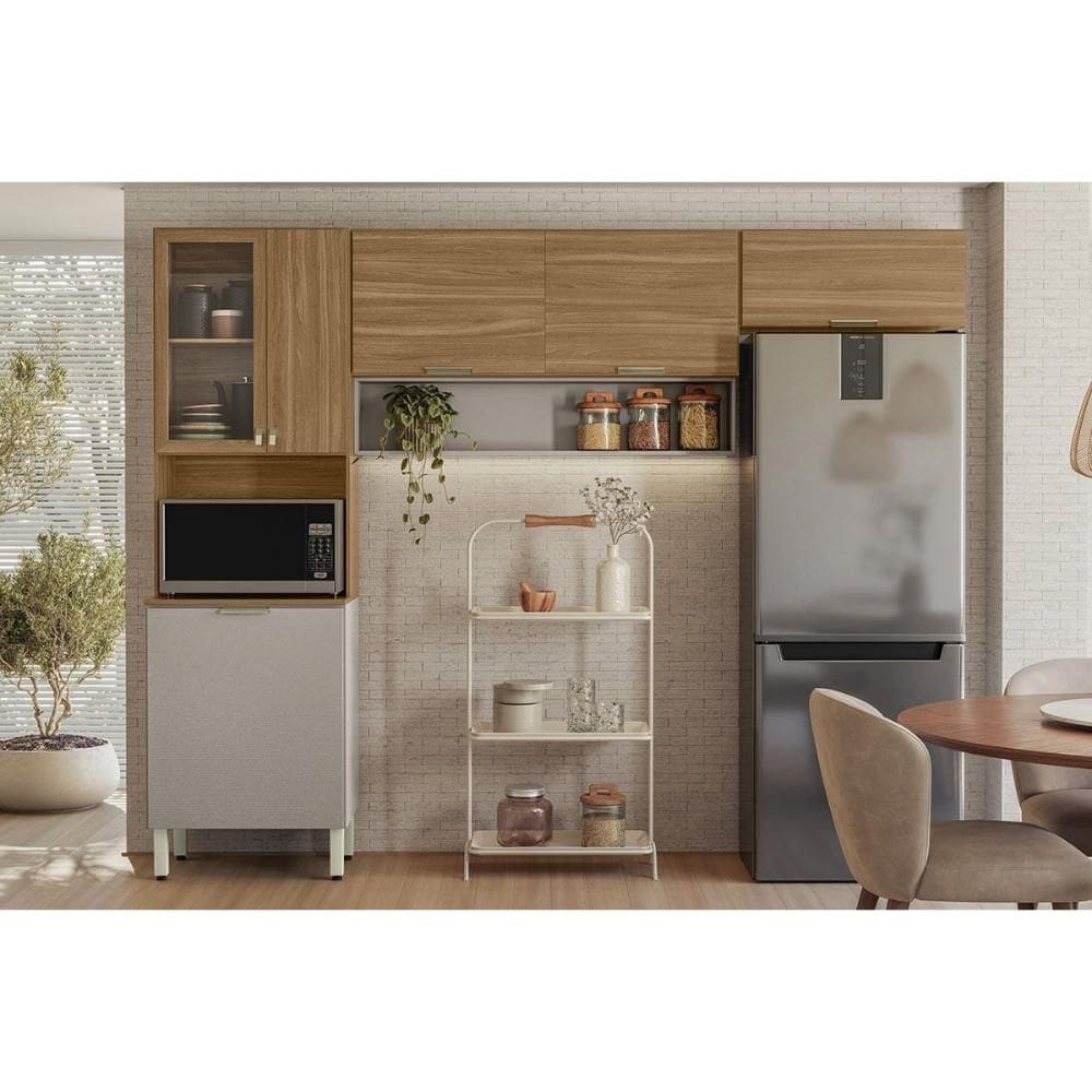 Kit de Cozinha Compacta Alba c/ 6 Portas e 1 Nicho 250cm Amendola/Nude Prime TX - Demóbile