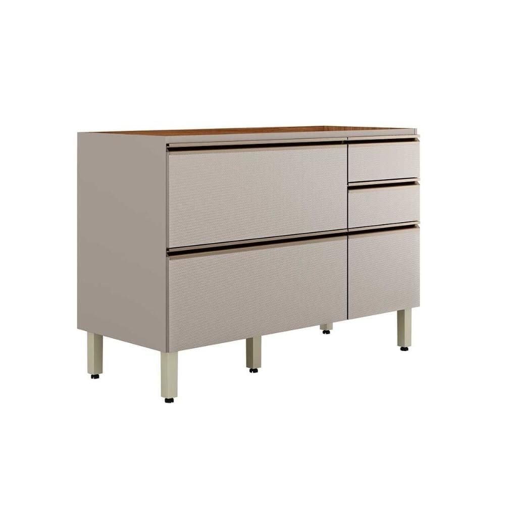 Balcão de Cozinha p/ Pia Proença c/ 1 Porta e 4 Gavetas s/ Tampo 120cm Nogueira Touch/Nude Prime - Demóbile