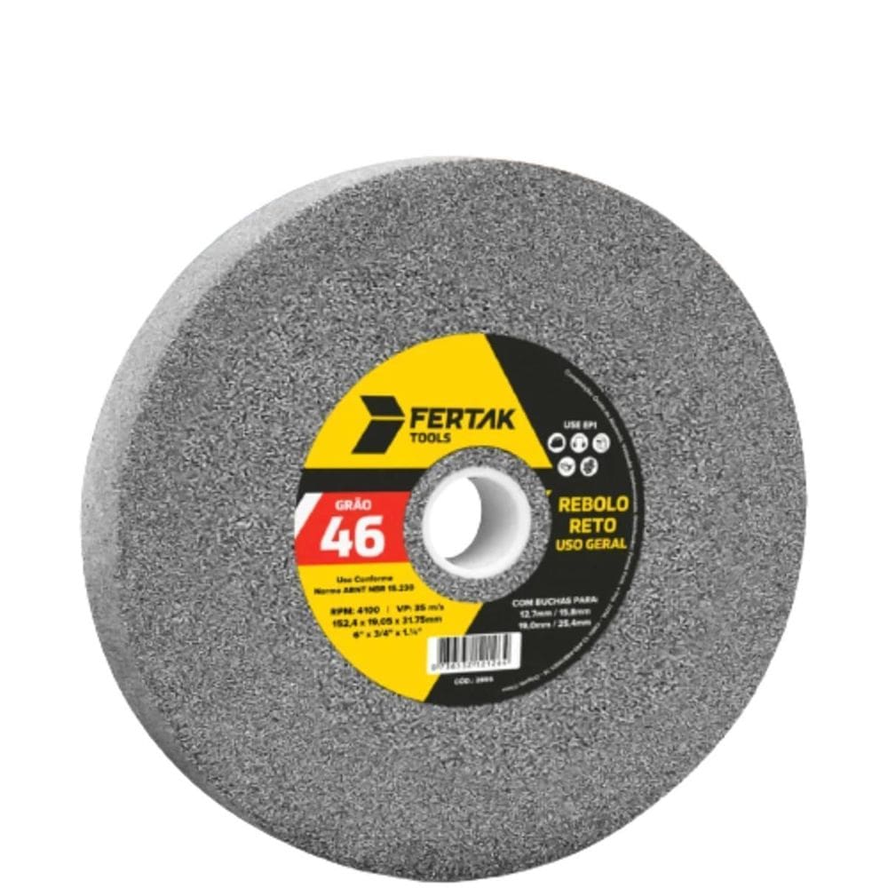 Rebolo Reto Pedra Motoesmeril Uso Geral 6X3/4 Grão 46 +Bucha