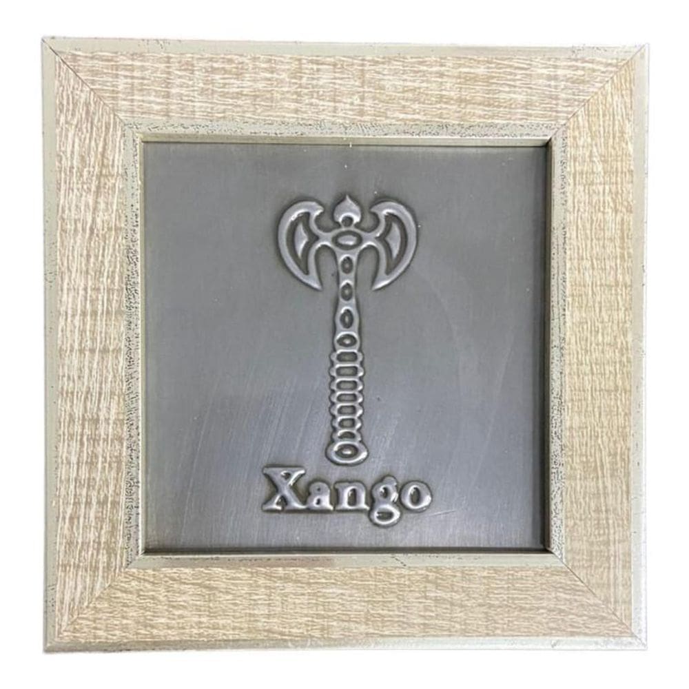 Quadro Xangô Machado Orixá Madeira Carvalho 13 X13 Cm