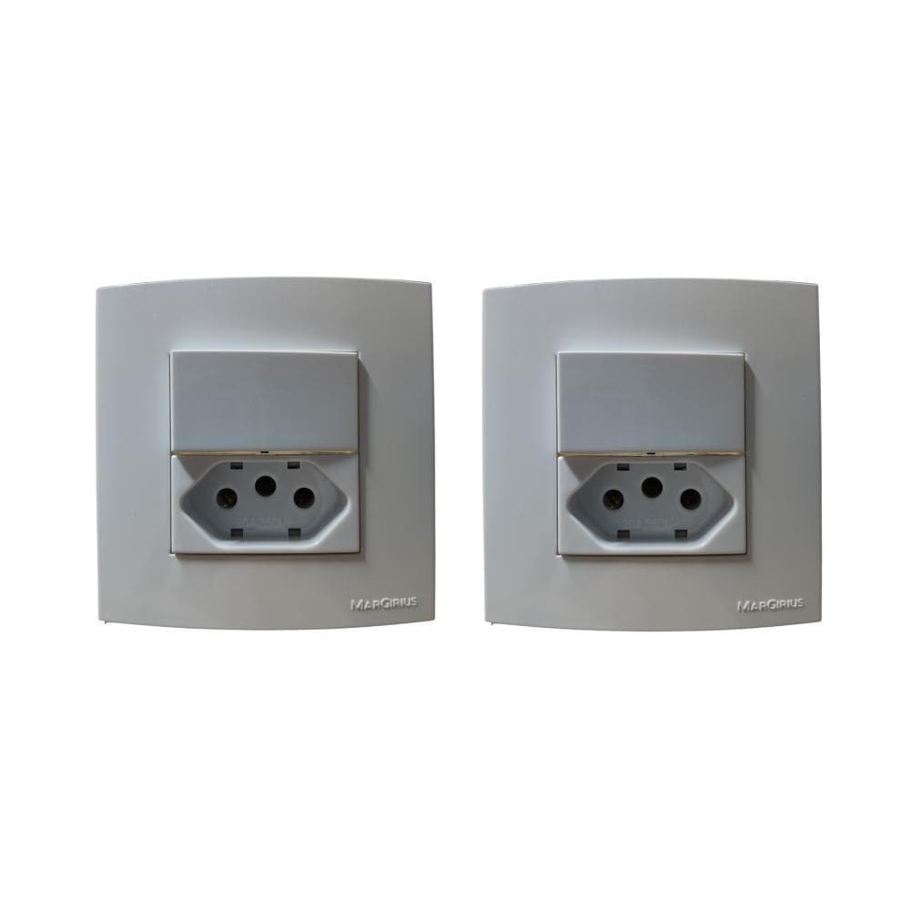 2 Tomadas Dupla Móveis Margirius 20A + Interruptor Branca