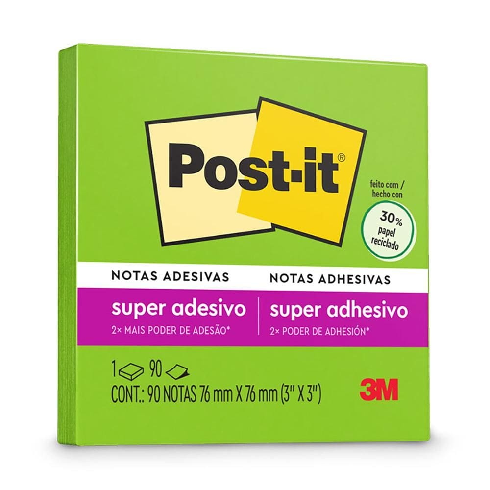 Bloco Post it verde limeade 76x76mm 90 fls 3M