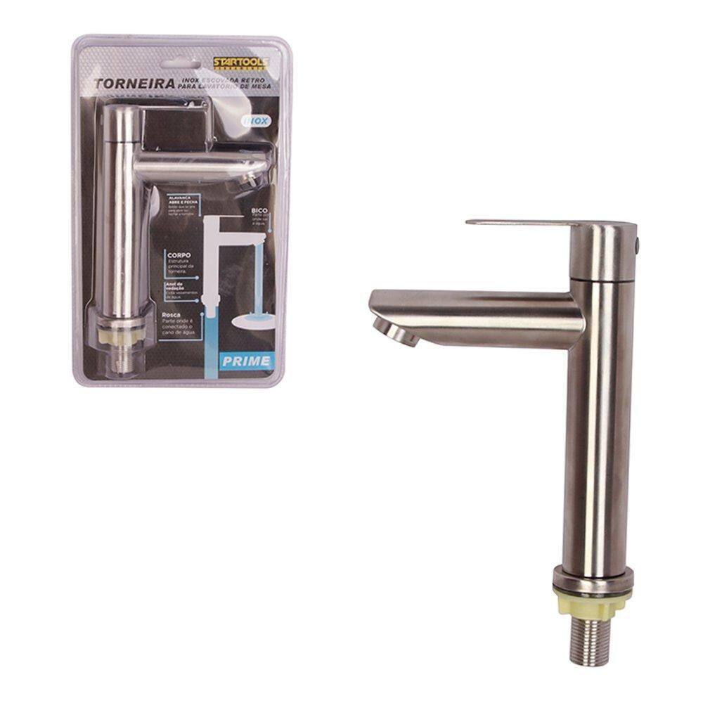 Torneira De Mesa Retro Para Lavatório - Inox Escovada