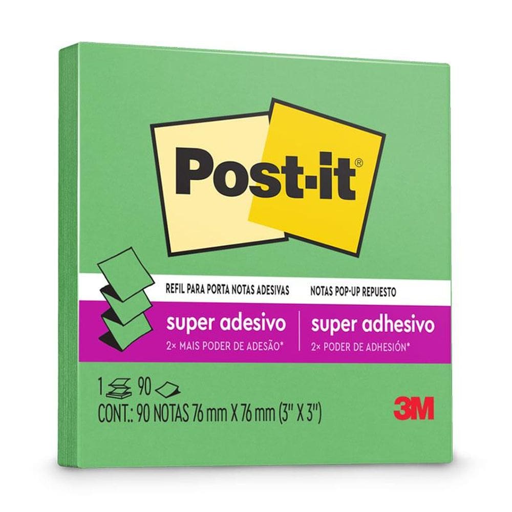 Bloco Post-it refil verde sorte 76x76mm 90 fls 3M
