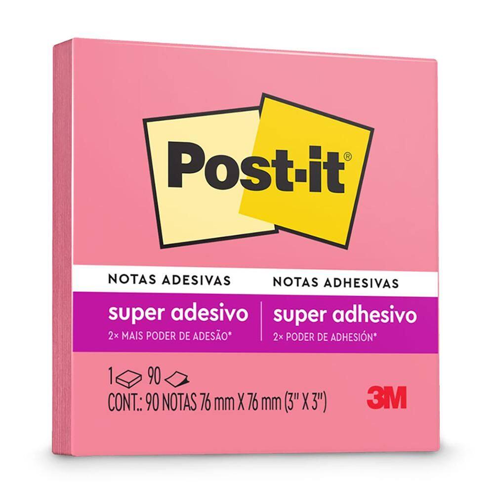 Bloco de notas Post it rosa tropical 76x76mm 90 fls 3M