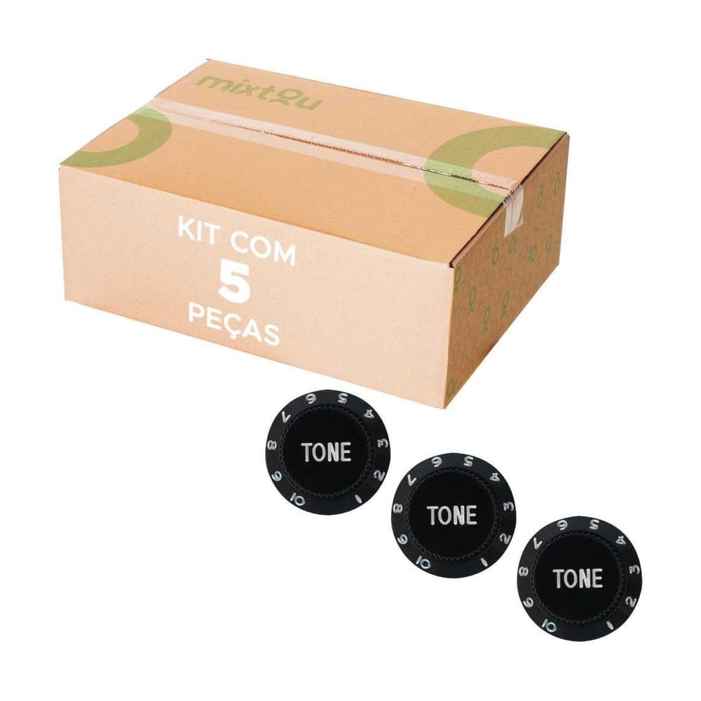 5X Knob Para Guitarra Baixo Tone Redondo - Kn-137A Preto