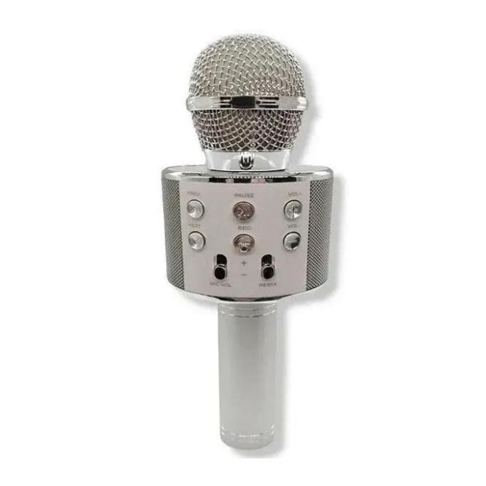 Microfone Karaoke Infantil Com Bluetooth Recarregável Prata