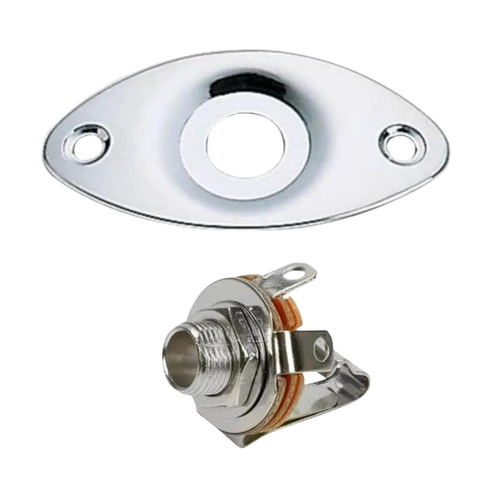 Kit Plate Canoa Oval Cromado + Jack Mono P10 Guitarra Baixo