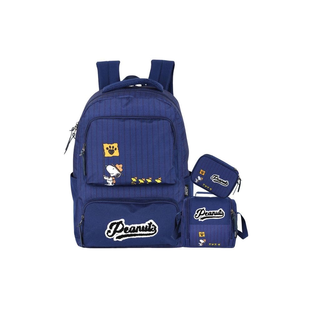 Kit Mochila Costas + Lancheira + Estojo Box Snoopy - Azul