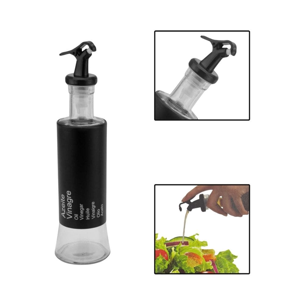 Azeiteiro Vinagreiro Preto Com Dosador Vidro Inox 300ml