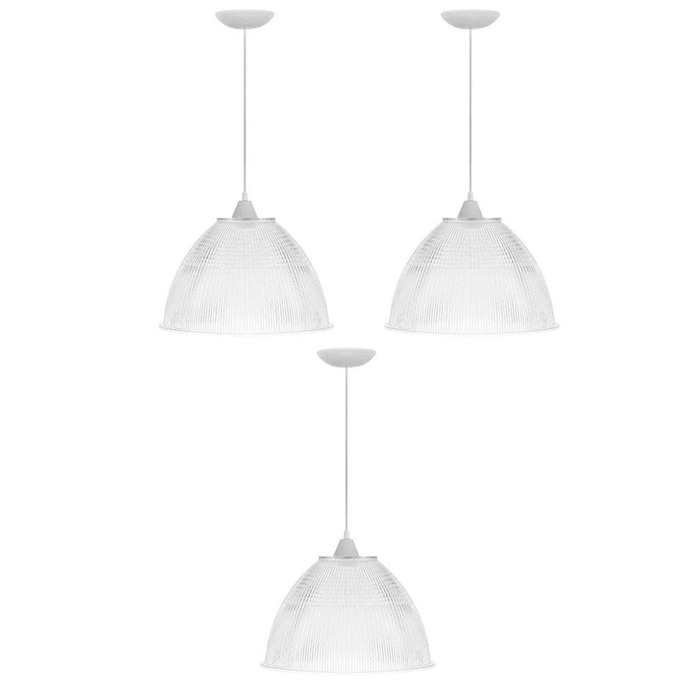 Kit C/3 Lustre Pendente Industrial Galpão Prismatico Branco