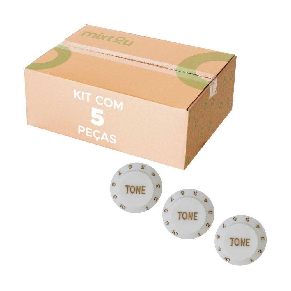 5X Knob Para Guitarra Baixo Tone Redondo - Kn-137A Branco