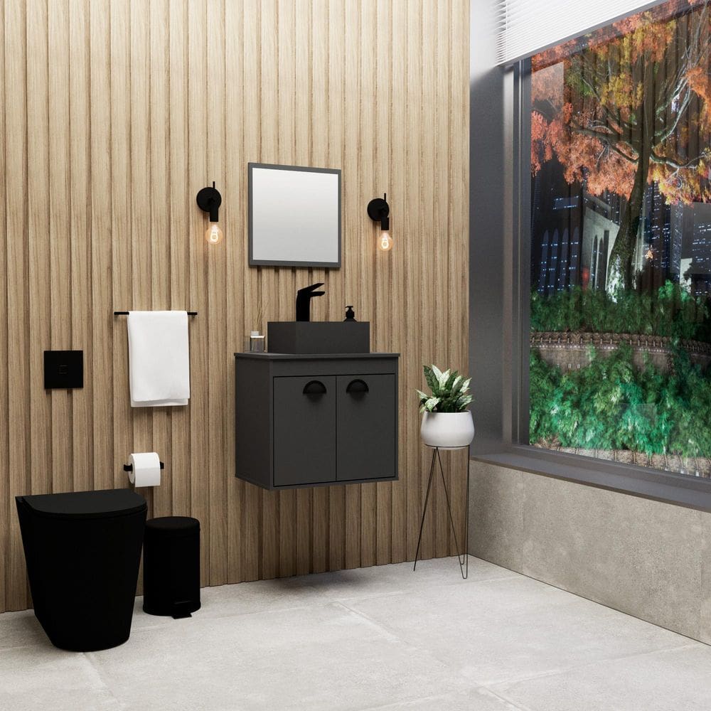 Gabinete Banheiro Em Mdf Com Pia Cuba - Pompeia Preto