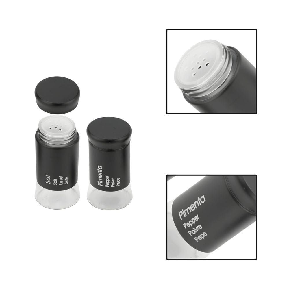 Kit Saleiro E Pimenteiro Vidro Metal Preto 2 Peças