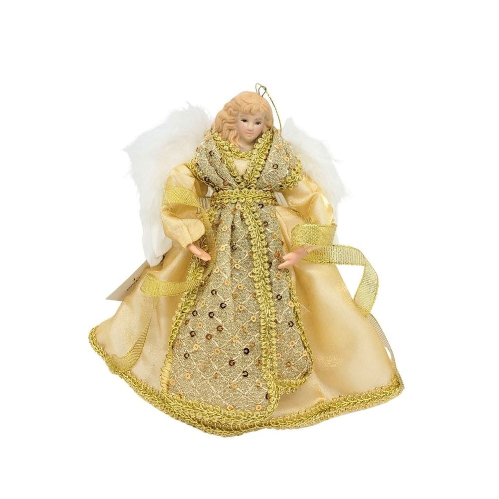 Anjo Decorativo Natal Pendente Luxo Lantejoulas Dourado 17cm - Noel Decor