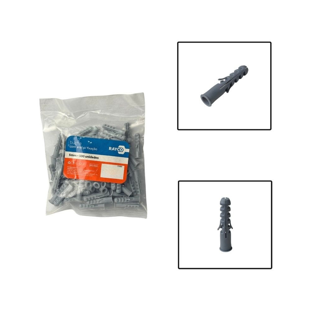Pacote Bucha Fixa Com Anel 5x25mm 100 Unidades