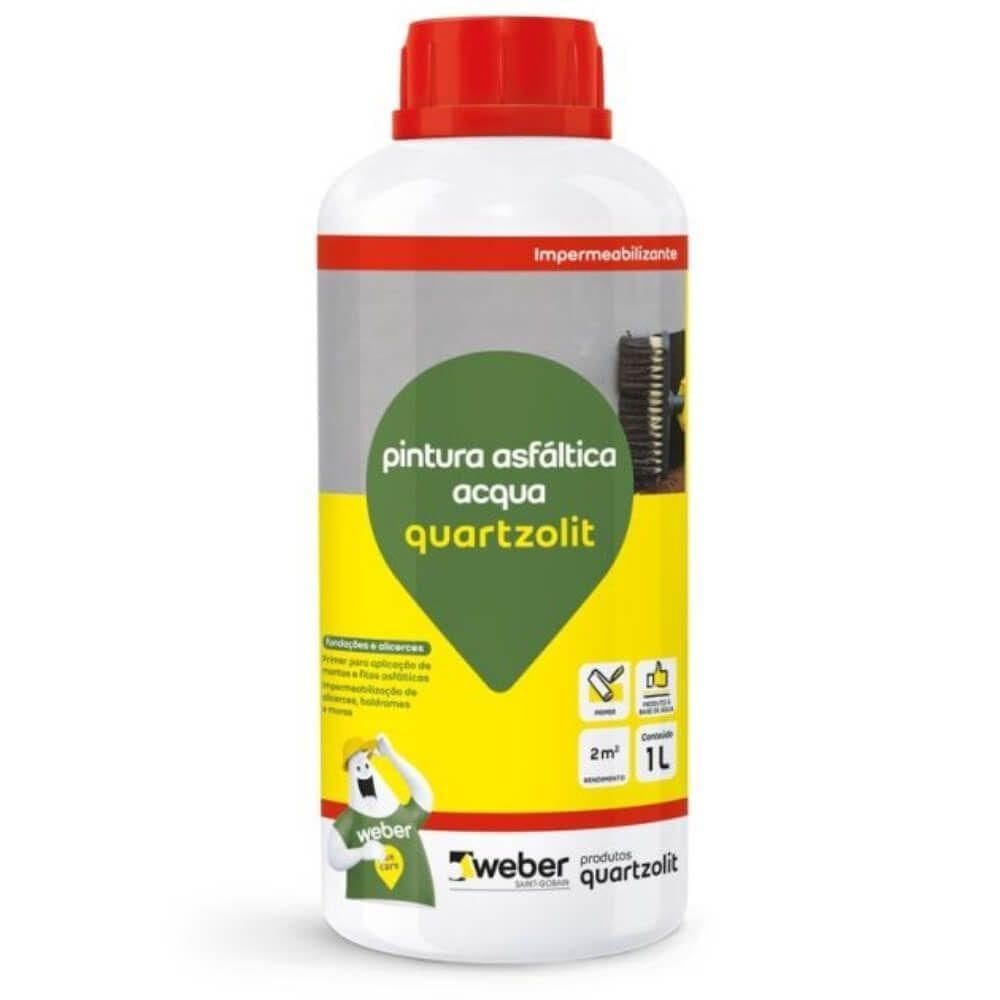 Pintura Asfáltica Acqua 1 Litro - 38013.14.34.056 - Quartzolit Impermeabilizante 1l Pintura Asfaltica Acqua