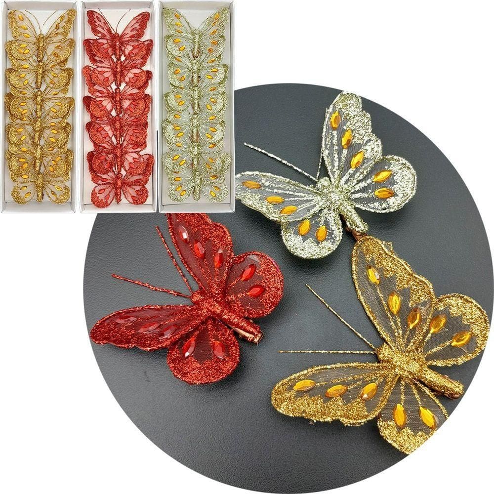 Presilhas Prendedor Enfeite Borboleta Natalina De 8cm 18pçs