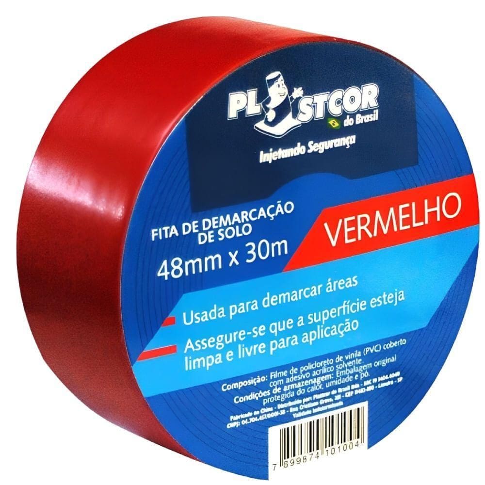 Fita De Demarcação 48mm X 30 Metros Vermelho - 700.01513 - Plastcor Fita Demarcacao Vermelho 48mmx30mts Plastcor