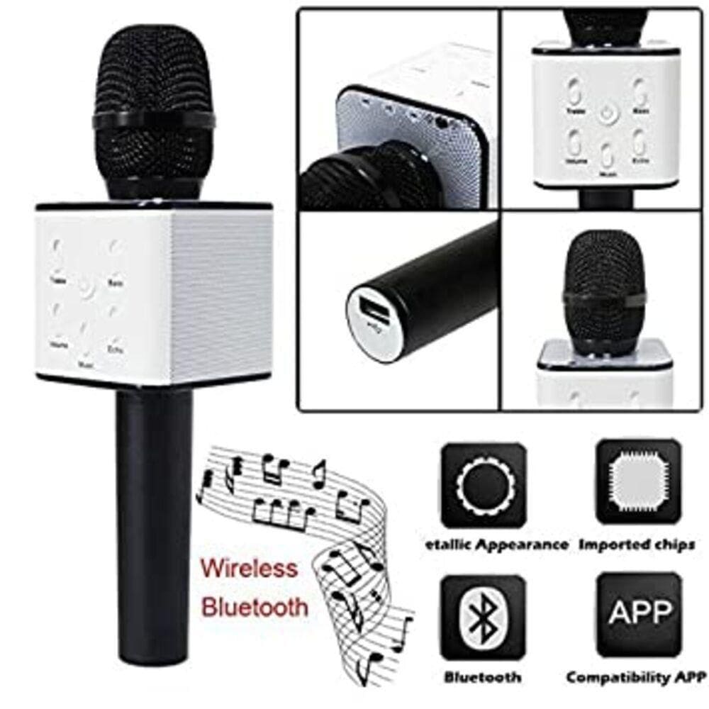 Microfone Bluetooth Karaokê The Voice Portátil Sem Fio Caixa Som Alto Falante Musical Crianças Youtuber Prata