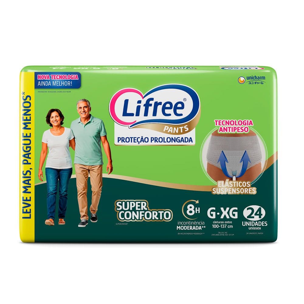 Roupa Íntima Lifree Pants Proteção Prolongada Super Conforto Tamanho G/XG Unissex 24 Unidades