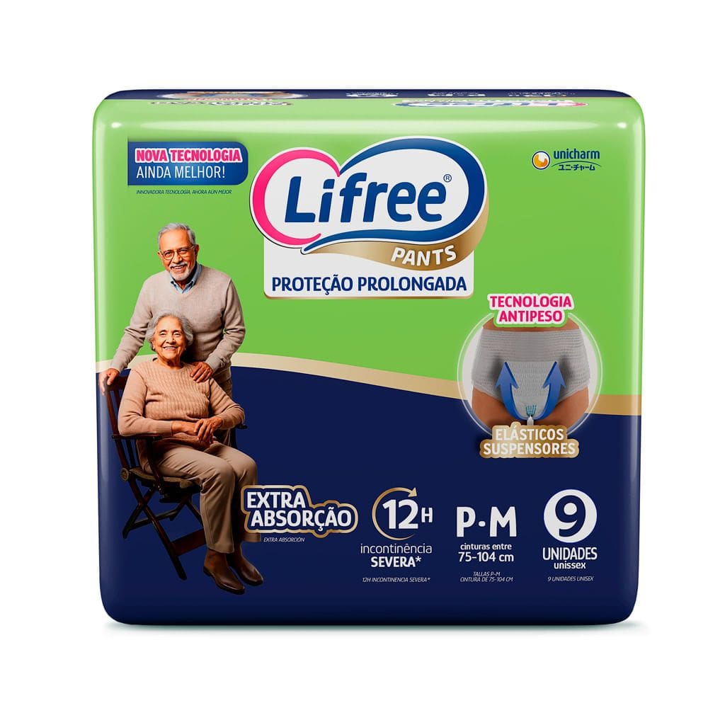 Roupa Íntima Lifree Pants Proteção Prolongada Extra Absorção Tamanho P/M Unissex 9 Unidades