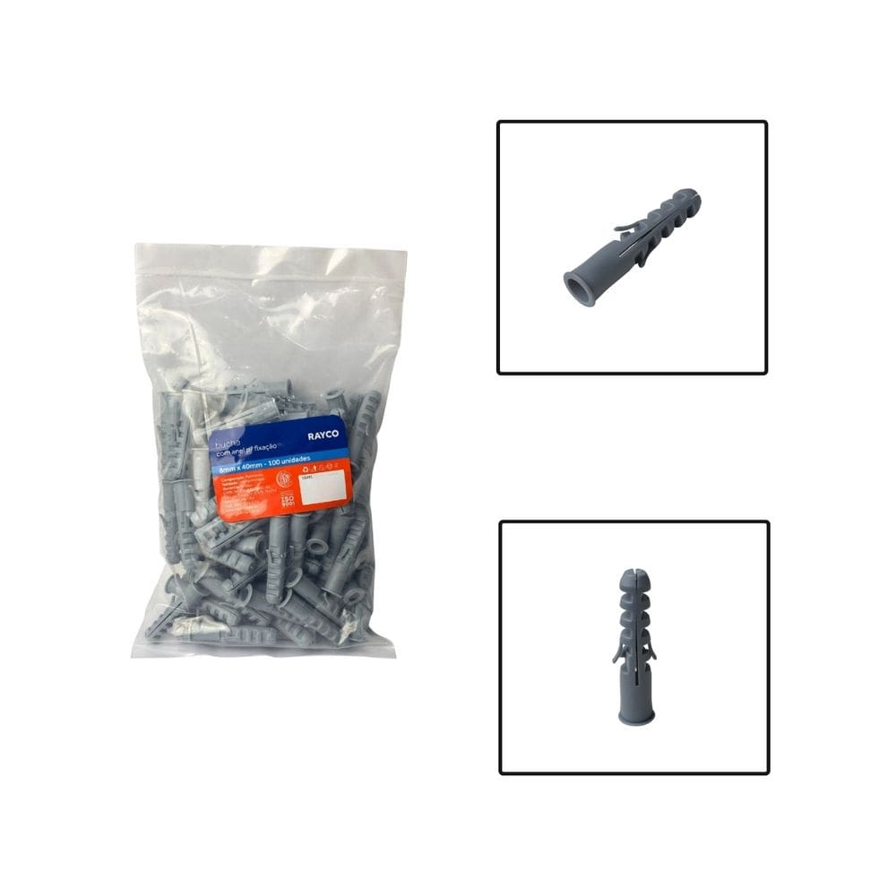 Pacote Bucha Fixa Com Anel 8x40mm 100 Unidades