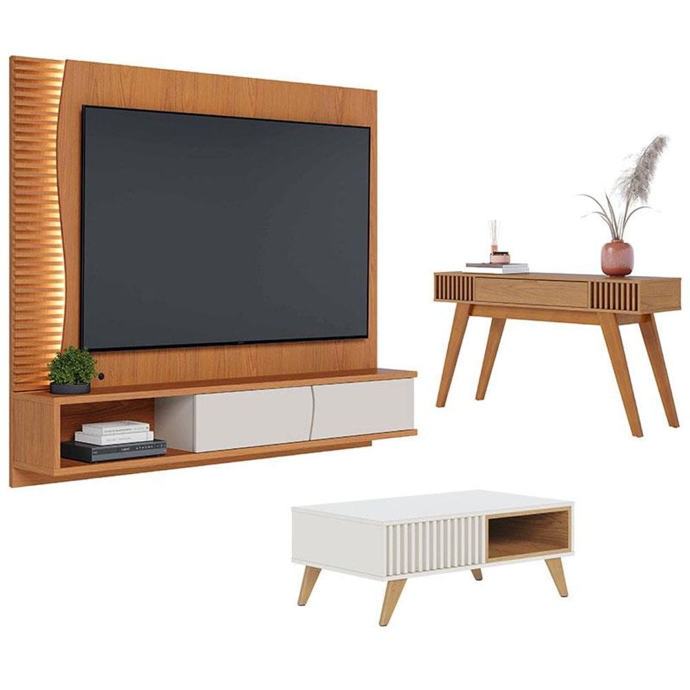 Home Suspenso Egeu Freijó Off White com Mesa de Centro Jeri Off White Freijó e Aparador Riviera Freijó - Colibri