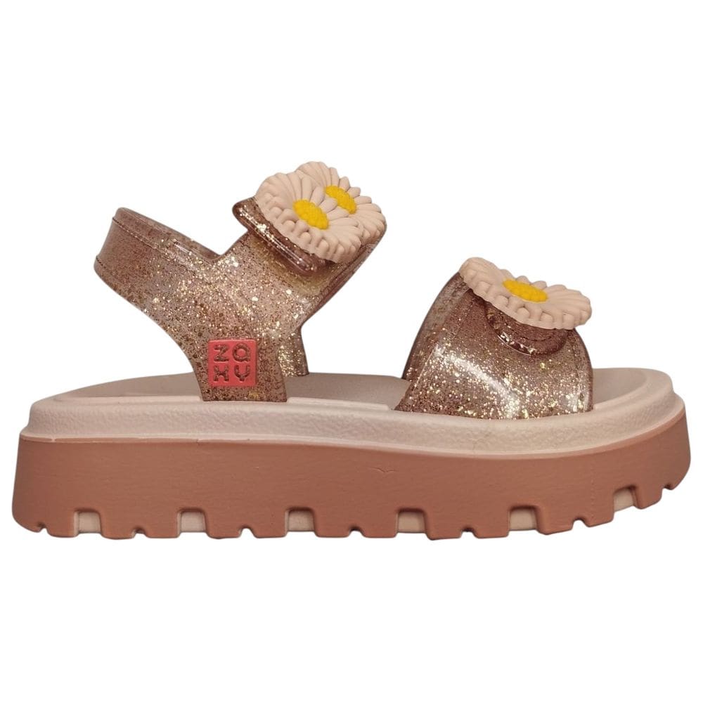Sandalia Infantil Zaxynina Flower Flor Brilho Casual 18997