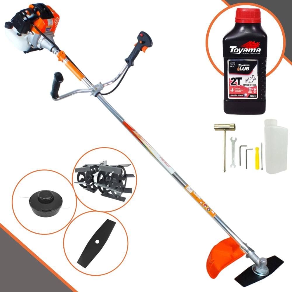 Roçadeira Vulcan VR430-S À Gasolina 43cc 1,7HP Alta Rotação e Performance Com Carretel Nylon + Faca 2 Pontas + Enxada Rotativa + ÓLEO TOYAMA 2 Tempos