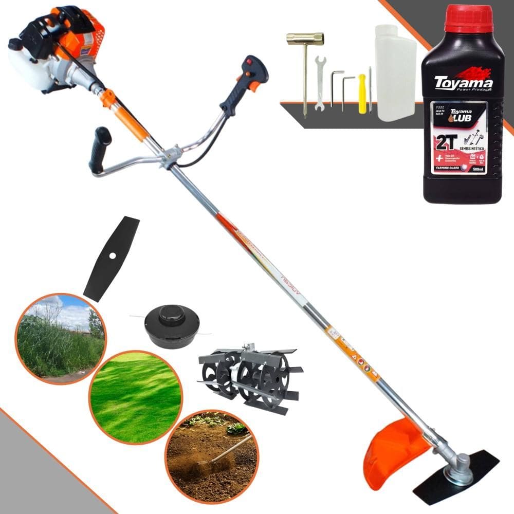 Roçadeira Multifunções À Gasolina Vulcan VR430S 43cc 1,7HP Alta Rotação Com 2 Opções de Corte Carretel + Faca 2 Pontas + Enxada Rotativa + ÓLEO TOYAMA