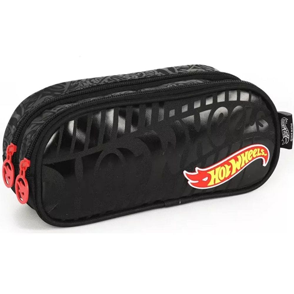 Estojo Duplo HOT Wheels Estampado Escolar Juvenil Luxcel Preto