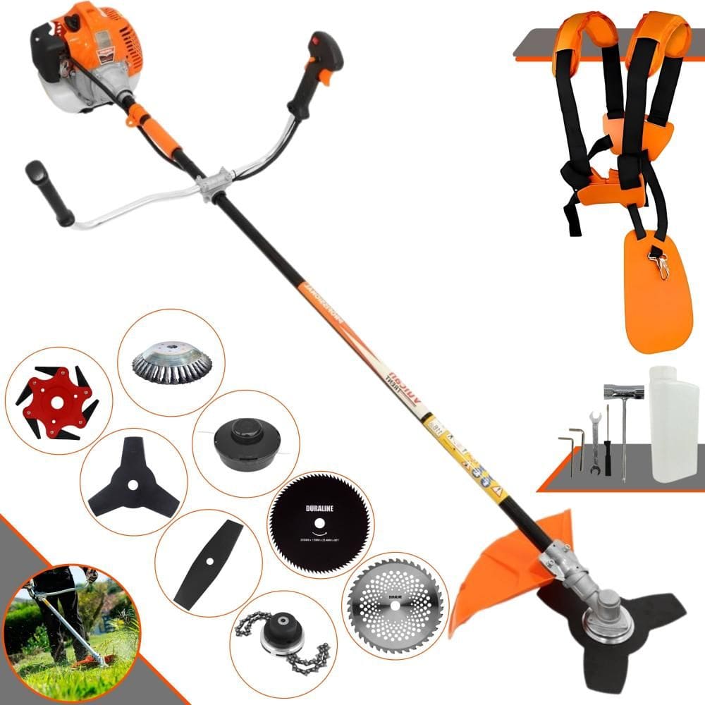 Máquina de Cortar Grama Robusta À Gasolina Vulcan VR520H 52cc 2 Tempos 10.000rpm 2,5HP de Potência 10.000rpm Roçadeira Completa Com 8 Opções de Cortes