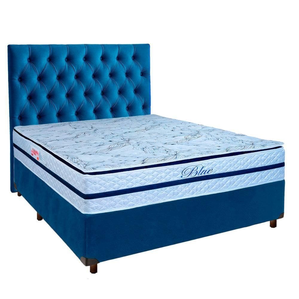 Cama + Box Blindado E Colchão Molas Ensacadas Casal - Blue Paropas + Cabeceira